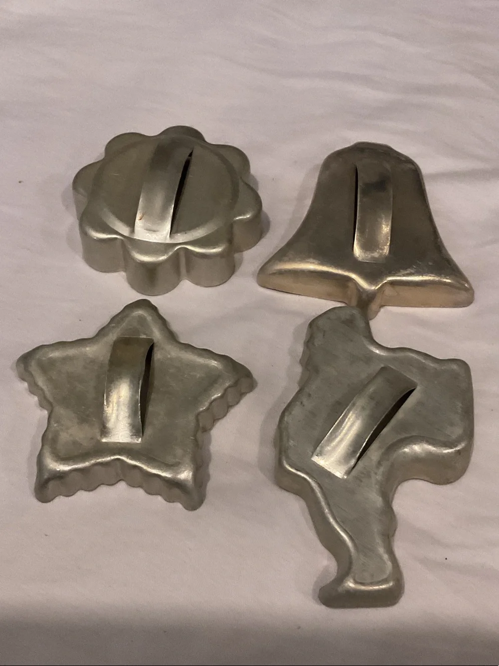 Vintage Aluminum Cookie Molds - Flower, Bell, Star & Angel Set